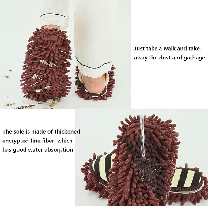 Cleaning Slippers Microfiber Slipper Detachable Mopping Shoes House Floor Cleaning Mop Chenille Sole, One Size (Brown)