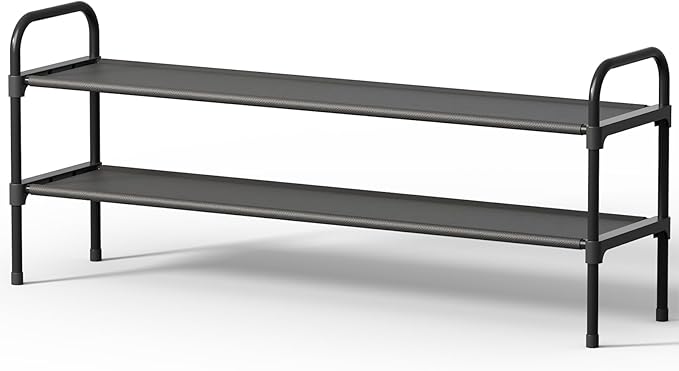 Kitsure Extra-Long Shoe Rack for Closet, Shoe Organizer for Front Door Entrance, Stackable Shoe Shelf, Detachable Closet Organizers and Storage, 39.0" Wide - 2 Tier, Black