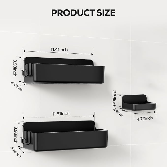 Nieifi Adhesive Wall Shelf, Shower Shelves, Shower Organizer for Bathroom Organization (Black, 3 pieces)