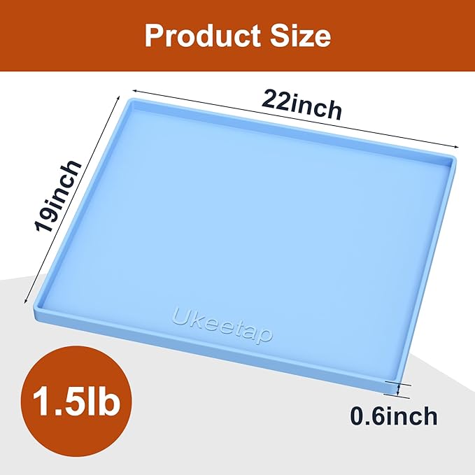 ukeetap Extra Thick Silicone Mat Waterproof with Raised Edge 22" x 19", Under Sink Mat for Kitchen & Bathroom, Kitchen Cabinet Liner, Multi-Purpose for Storage & Protection, Blue
