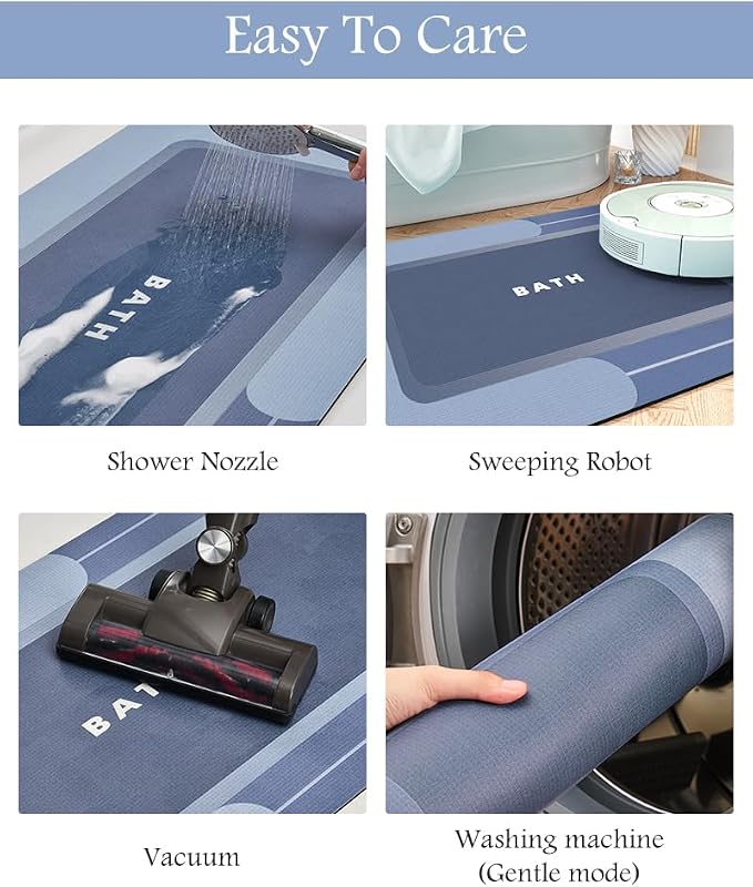 MontVoo-Bath Mat Rug Long Non Slip Super Absorbent Bathroom Runner Stain Resistant Quick Dry Thin Bathroom Mat Fit Under Door-17"x70",Navy