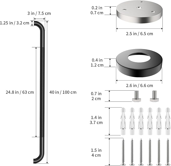 Black Grab Bar 40 Inch, iHansee Anti-Slip Bathroom Grab Bar w/Knurled Grip, Stainless Steel Safety Handrail for Toilet Bathtub Shower, Wall Mounted Matte Black Handicap Bars Handle for Senior Elderly