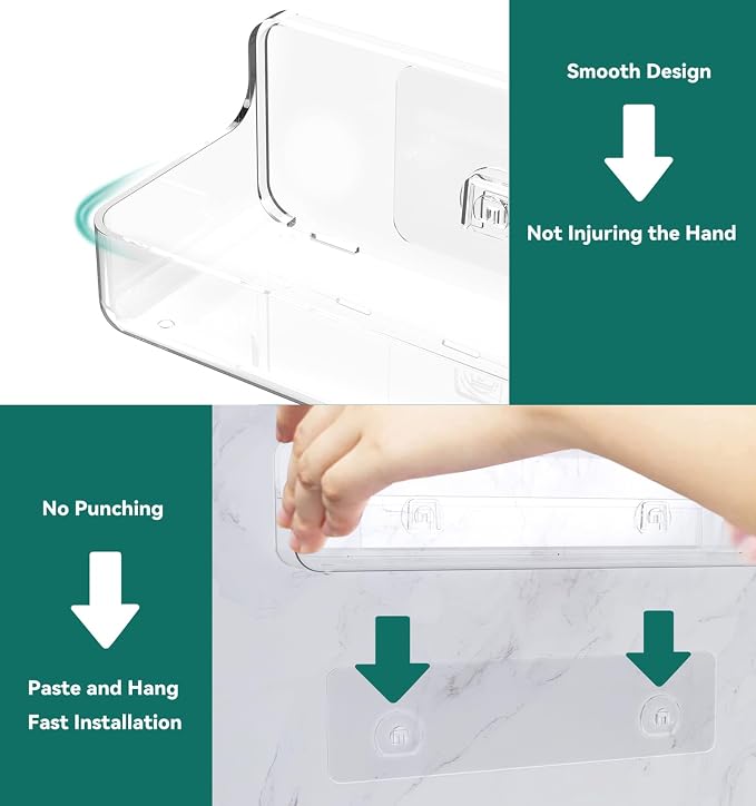 Shower shelves, Adhesive Clear Acrylic Bathroom caddy Organizer | Large Capacity, Adhesive Shower Caddy, Waterproof and Rustproof, Multiple Drainage Holes, Suitable for Bathroom