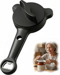 4-in-1 Multifunctional Can Opener & Jar Opener for Seniors - Non-Slip Bottle Opener with Adjustable Stainless Steel Lid Remover, Effortless Opening for Weak Hands, Compact Design for Kitchen (Black)