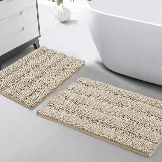 Turquoize Chenille Bathroom Rugs Set Non-Slip Bath Mats Extra Soft and Absorbent Shaggy for Floor Indoor Mat Kitchen/Entryway (20" x 32" and 17" x 24"), Fog
