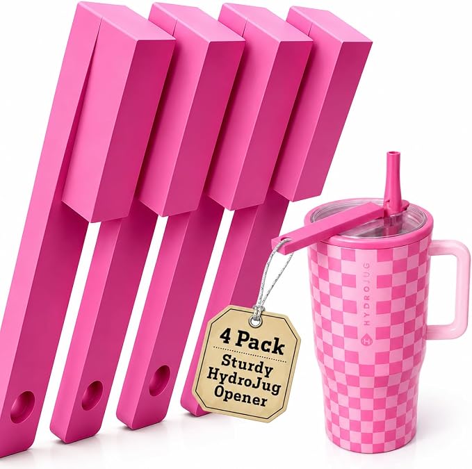 4 Pack - Easy Grip Bottle Cap Opener – Ergonomic Lid Turner for Stanley, Hydrojug, & Owala Tumblers – Easy Grip Assisted Bottle Opener for Weak Hands – 20oz, 32oz, 40oz - Pink