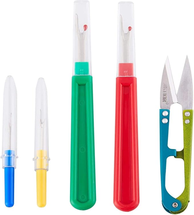 Seam Ripper and Thread Remover Kit,2 Big and 2 Small Sewing Stitch Thread Unpicker and 1 Sewing Trimming Scissor Nipper Tool for Thread Remove(Multi-Color)