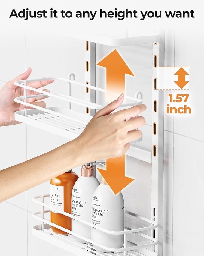 ODesign 4 Tier Height-Adjustable Shower Caddy Hanging Anti-Swing-Over The Shower Head Caddy-Storage Organizer Bathroom Shelves Basket-White
