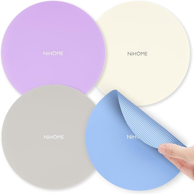 NIHOME Silicone Jar Opener – 6 Inch Large Anti-Slip Grip Pads, Premium 100% Food-Grade Silicone, Stylish Designer Colors, Multi-Purpose Heat-Resistant Mat & Coaster, Set of 4 (Morandi Colors)