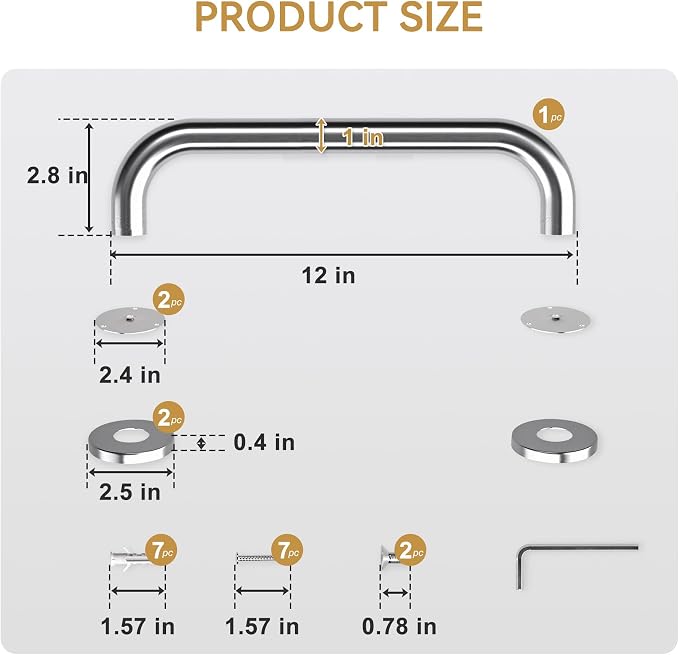 AmazerBath Shower Grab Bars for Bathtubs and Showers, Handicap Grab Bars for Shower Anti Slip, Shower Grab Bars for Senior for Wall Stainless Steel, Holds up to 500LBs, 12" L x 1" D, Brushed Nickel