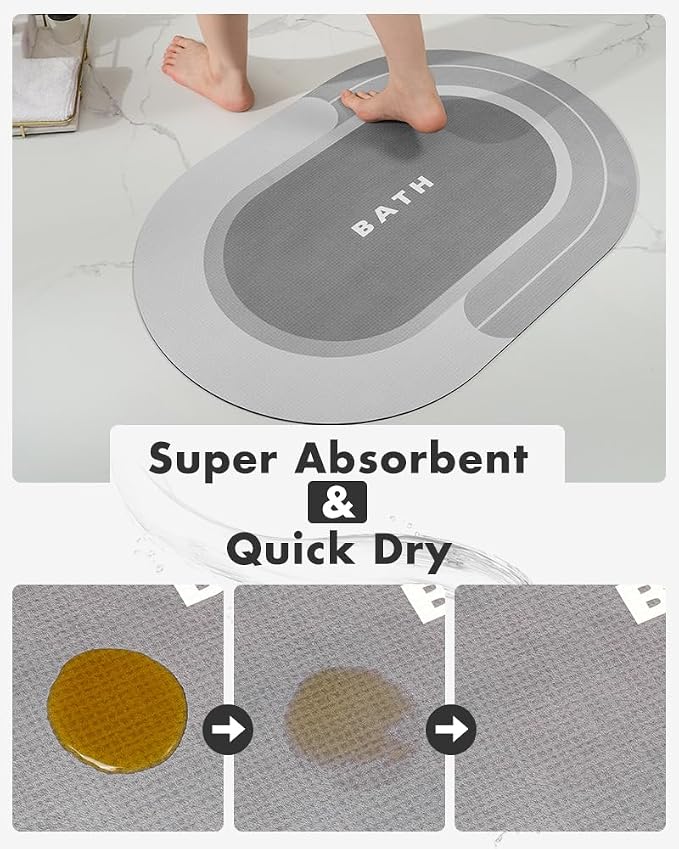 MontVoo Bath Mat - Non Slip, Quick Dry, Stain Resistant Bath Mat Rug for Bathroom Floor - Easy Care Shower Rug for Outside Bathtub - 17"x27" Grey