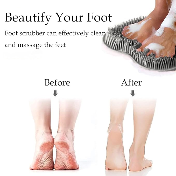 Shower Foot and Back Scrubber Mat,Wall Mounted Shower Foot Scrubber with Suction Cups,Exfoliating Silicone Massage Foot Cleaner for Shower(Grey&Blue)