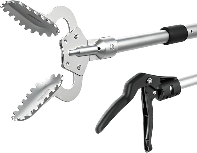 Heavy Duty Reacher Grabber Pickup Tool,67inch Extra Long Fireplace Fits Grabber Reacher Tool Aluminum Alloy Trash Picker Wide Jaws Hollow Wood Grabber Tool Log BBQ Tongs Study Durable Handle
