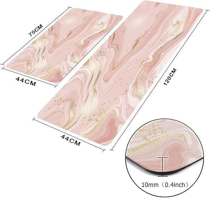 Mrcrypos Pink Gold Marble Kitchen Mats for Floor Set of 2 PVC Kitchen Rug Waterproof Cushioned Anti Fatigue Comfort Mat Non Slip Standing Mat Laundry Kitchen Accessories 17"x29"+17"x47"