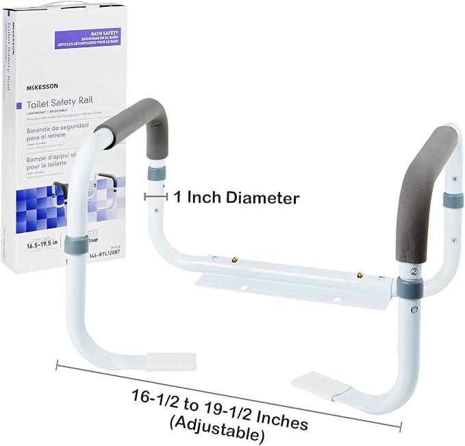 McKesson White Steel Toilet Safety Rail, up to 300 lbs, 2 Count