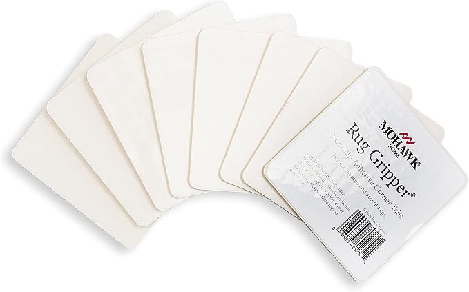 Mohawk Home Non Slip Corner Gripper Area Rug Tabs 8 Pack Anti Curling Double Sided Adhesive 4-inch x 4-inch Square