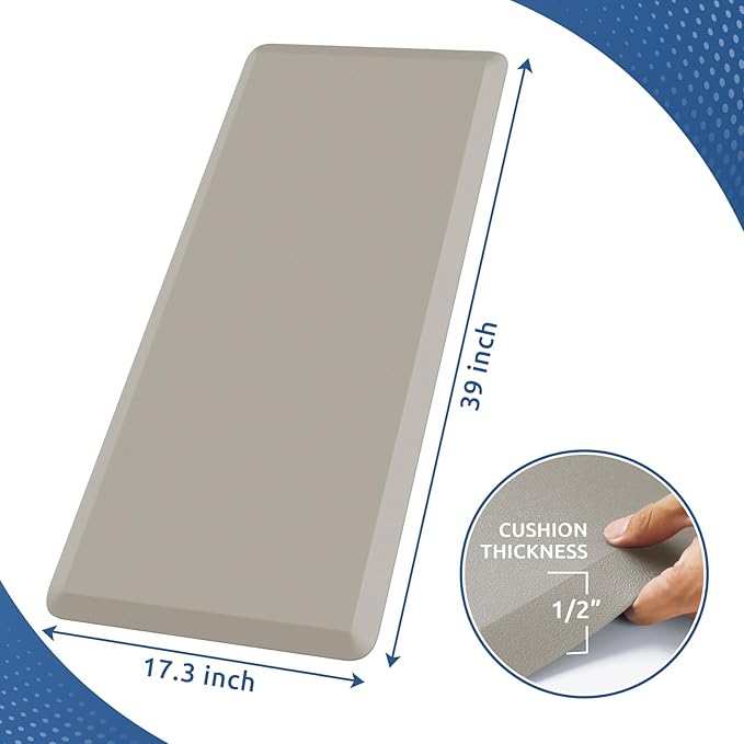KitchenClouds Kitchen Mat Cushioned Anti Fatigue Kitchen Rug 17.3"x39" Water Resistant Non Slip Kitchen Rugs and Mats Standing Desk Mat Comfort Floor Mats for Kitchen House Sink Office (Khaki)