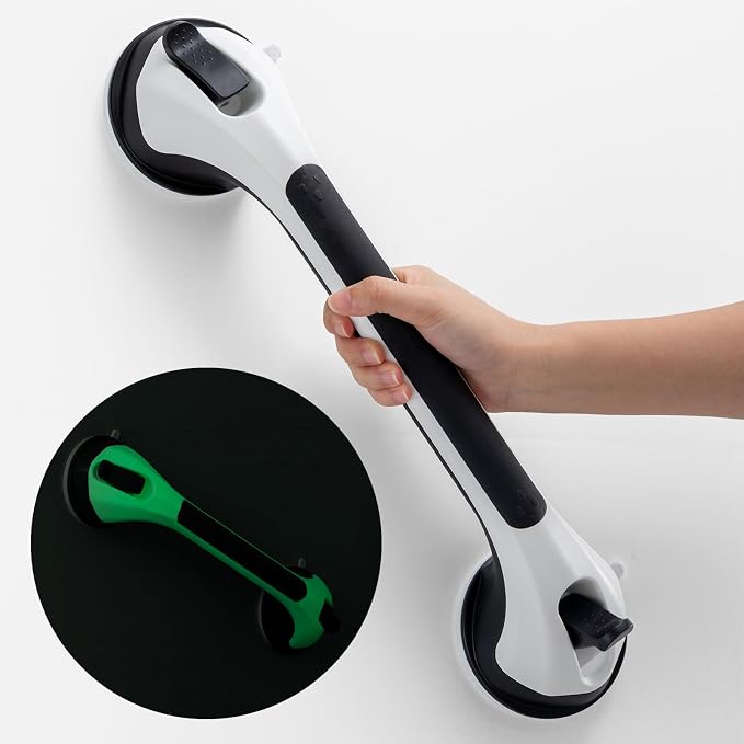 TAILI Shower Grab Bar Glow in The Dark, 16.8 in Grab Bars for Bathtubs, Shower Handles Bath Rails for Seniors and Elderly, Bathroom Safety Grip Removable No Drilling Waterproof Black,G9