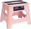 Flottian 11" Folding Step Stool for Adults and Kids Holds Up to 300 lbs,Non-Slip Folding Stools with Portable Handle, Compact Plastic Foldable Step Stool for Bathroom,Bedroom, Kitchen Sakura Pink