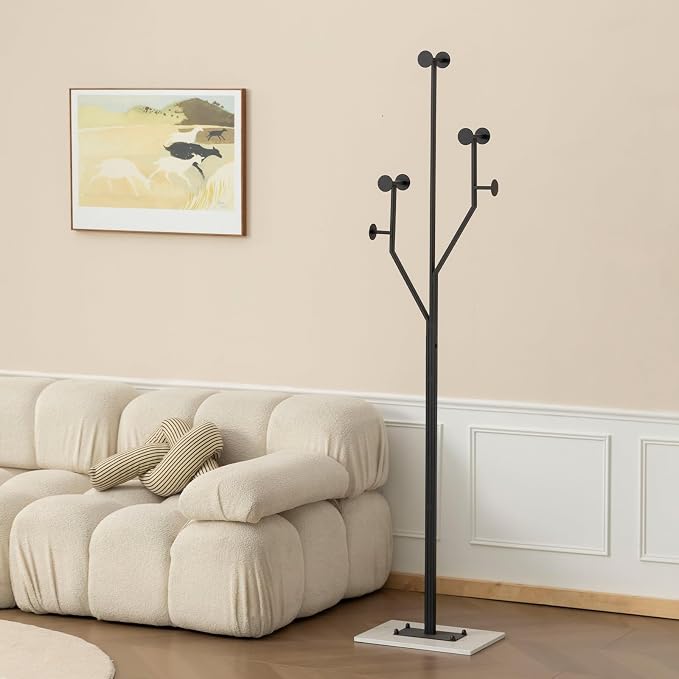 JIAYUEJU Heavy Duty Coat Rack Tree-shaped Metal Freestanding Coat Tree with Sturdy Marble Base Corner Coat Rack for Bedroom Entryway Hallway 14.96 x 10.24 x 68.9 Inches (Black)