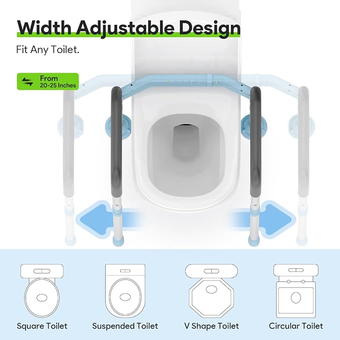 Delog Toilet Safety Rails 300 lb - Adjustable Toilet Safety Frame & Rails, Toilet Safety Rail for Elderly Adults, Toilet Handles for Seniors, Toilet Bars for Elderly & Handicap (Blue)