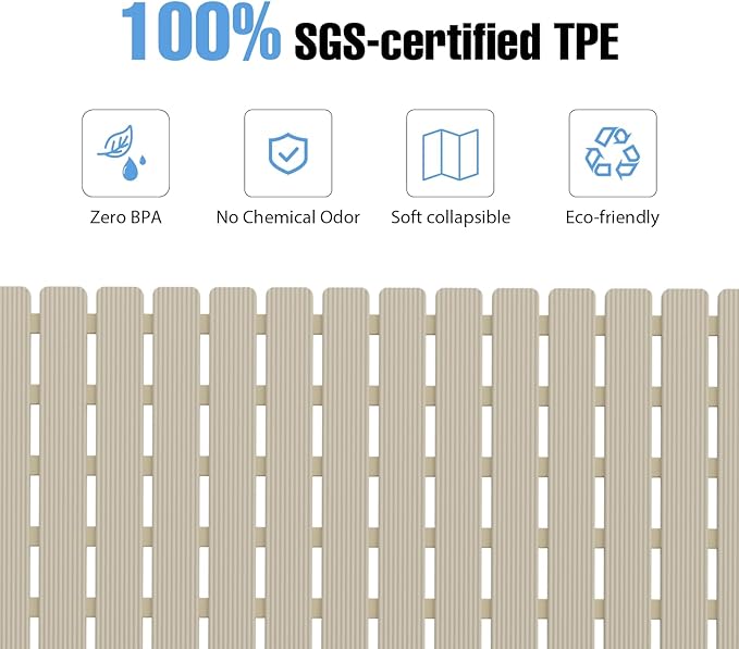 Shower Mat Non-Slip Bath Mat for Tub and Shower Stall,236 Suction Cups with Drain Holes, Quick Dry Machine Washable, Extra Grip for Stand Up Showers, Bathroom Essentials 24x24 Inch (Light Brown)