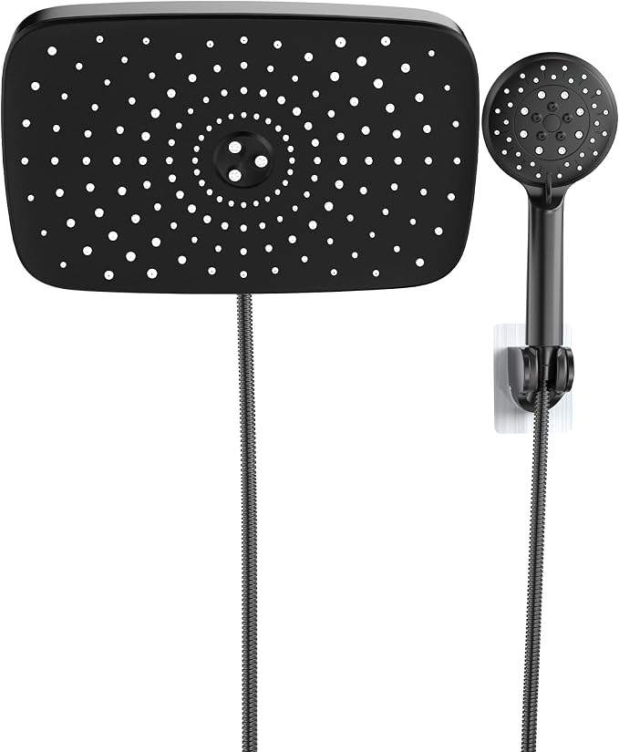 Veken 11.8'' Rain Shower Head with Handheld, High Pressure Rainfall Showerhead Combo with 5 Hand held Water Spray Modes for Bathroom Accessories, Home Decor, Detachable Dual Shower Heads, Matte Black