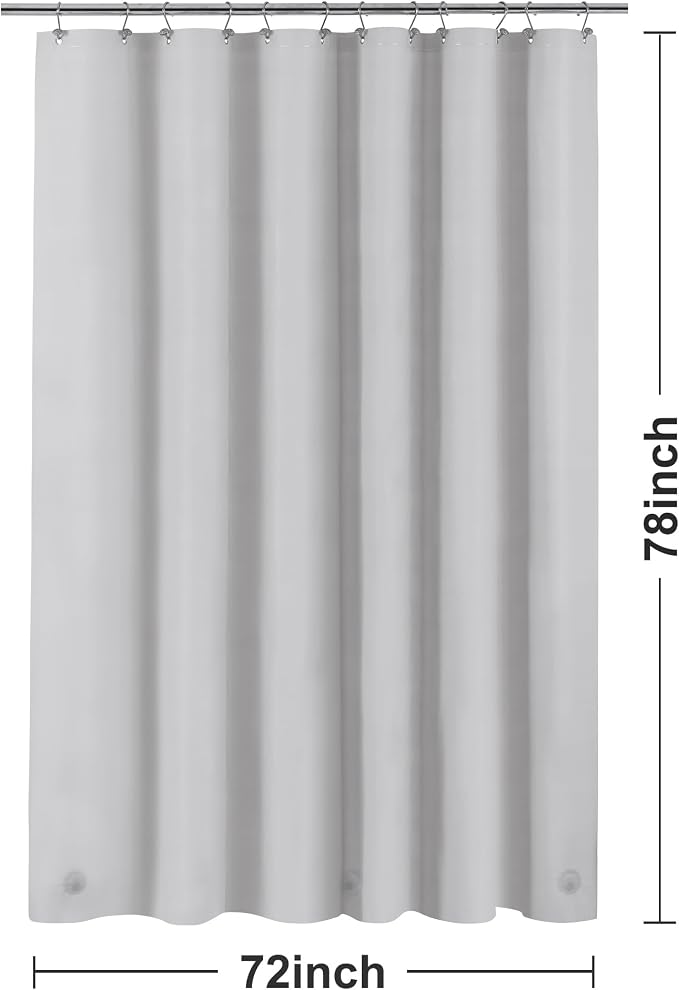 Barossa Design Gray Silver Long Shower Curtain Liner 78" Height - 3 Magnets & Waterproof Lightweight PEVA Shower Liner for Bath Tub, PVC Free, Metal Grommets, Silver Gray, 72x78