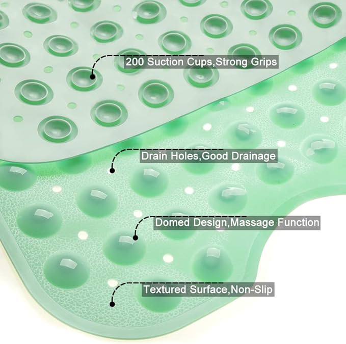 Bathtub and Shower Mats, Extra Long Non-Slip Bath Tub Mat 39 x 16 Inch, Machine Washable Bathmat with Suction Cups & Drain Holes for Bathroom Floor, Pale Green