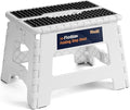 Flottian 9" Folding Step Stool for Adults and Kids Holds Up to 300 lbs,Non-Slip Folding Stools with Portable Handle, Compact Plastic Foldable Step Stool for Bathroom,Bedroom, Kitchen White