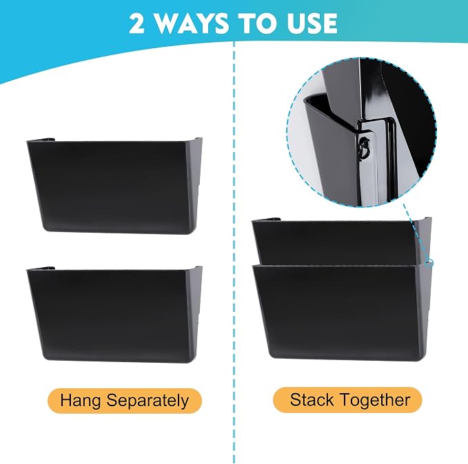 EASEPRES 3 Pack Black Plastic Single Pocket Hanging File Organizer, Wall Mount Paper Mails Magazines Holder, Mounted Folder Bins for Office School and Home, 12.99x4.13x7.48 inches
