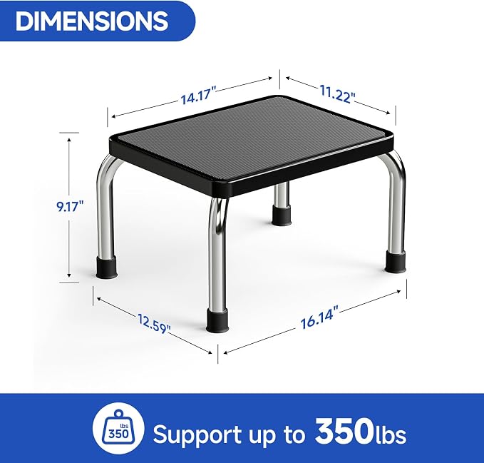 Loyoda Heavy-Duty Foot Step Stool for Adults with Non-Slip Surface, 350 lbs Capacity, Portable One-Step Stool for Kitchen, Bathroom, Office, Bedroom