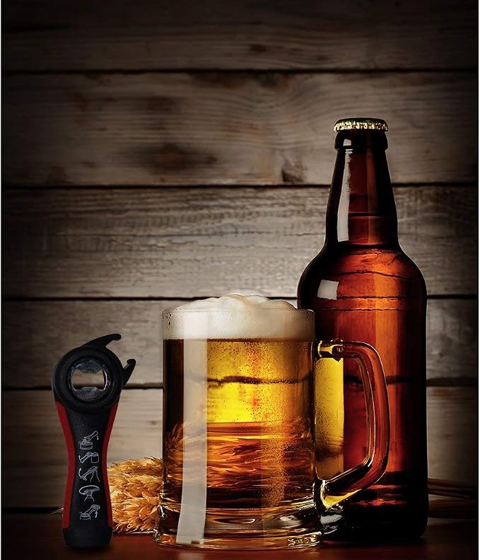 Professional Multi Bottle Opener, 5 In 1 Jar Bottle Can Opener, Lid Twist Off Gripper,Soft Grips Handle,Multifunction Opener (Black-red)