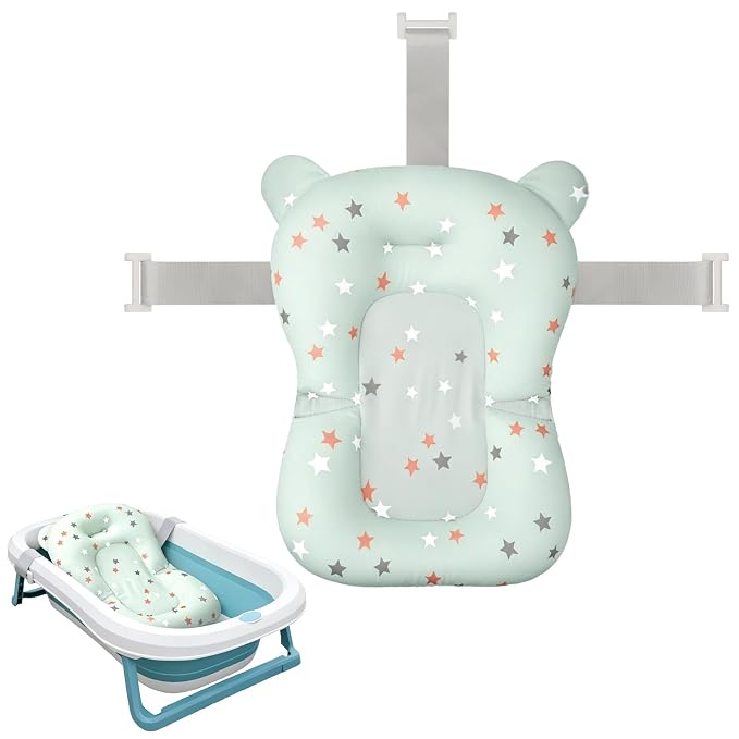 Colorlife Baby Bath Seat Support Net Infant Bathing Seat Support Mat, Adjustable Comfortable Non-Slip Three-Pointed Baby Shower Net Bathtub Sit Up Mesh for Newborn 0-12 Months-Green Star(No Bathtub)
