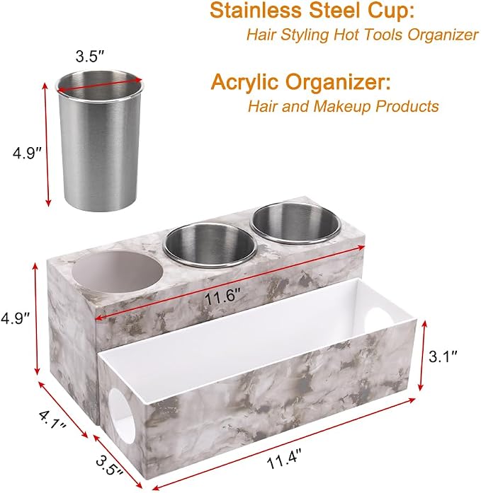 GFWARE Marble Hair Tool Organizer - Bathroom Vanity Storage for Hot Tools, Hair Dryer, Curling Iron, Flat Iron & Straightener