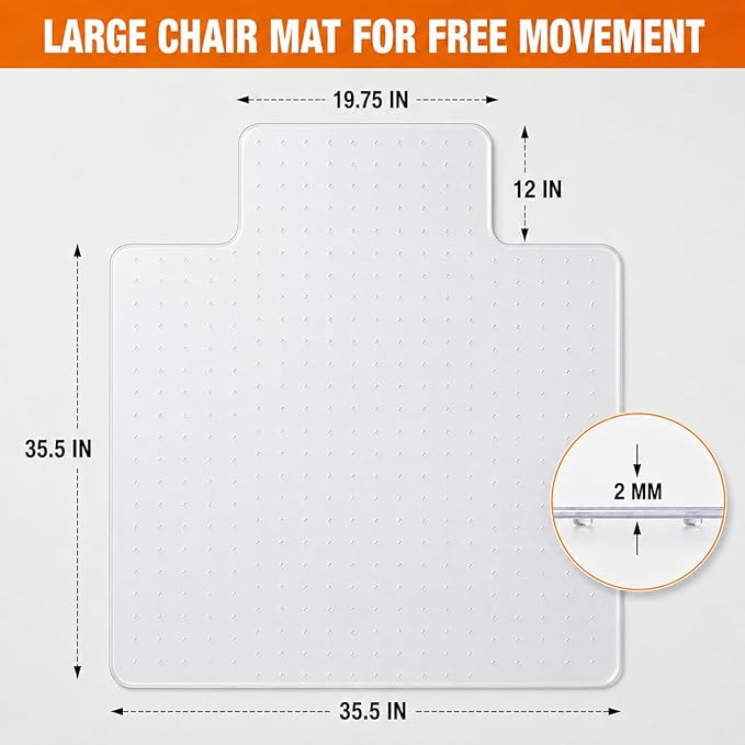 Chair Mat for Carpet- Low Pile (1/4" Thick) Carpet Protector for Office Gaming Computer Desk Chair. Heavy Duty Desk Chair Mat for Carpeted Floors, Semi Transparent (with Lip (Thickened)