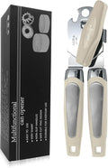 Safring Can Opener Manual, Handheld Strong Heavy Duty Stainless Steel Can Opener, Comfortable Handle, Sharp Blade Smooth Edge, Can Openers with Multifunctional Bottle Opener, Beige