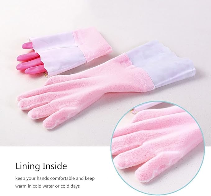 Household Gloves Latex Free Cleaning Grey and Yellow Gloves with Soft Lining Long Cuff 15" & Grip (2 Pair), Large
