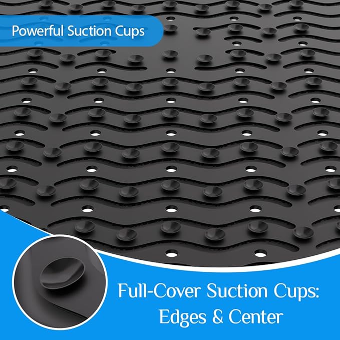 Non Slip Bathtub Mat & Shower Mat, 31x15'' Anti Slip Bath Mat for Tub, Soft TPE Anti-Skid Bathroom Mat with 194 Suction Cups & Drain Holes, Wave-Textured Grip, Machine Washable, Black