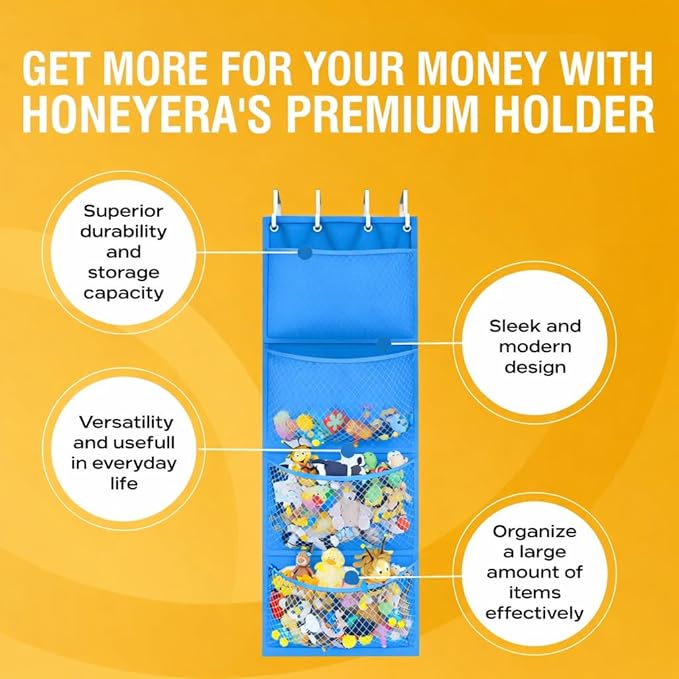 Honeyera Storage for Stuffed Animal - Over Door Organizer for Stuffies, Baby Accessories, and Toy Plush/Easy Installation with Breathable Hanging Pockets