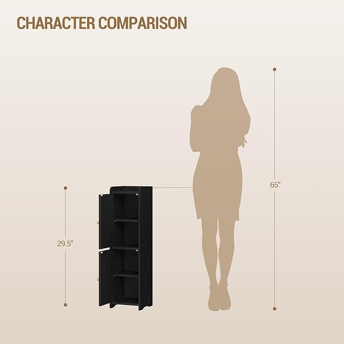 Hzuaneri Bathroom Storage Cabinet, Small Corner Floor Cabinet with 2 Doors and Adjustable Shelf, Narrow Toilet Paper Cabinets, Bathroom Organizer for Small Spaces, 7.9"D x 7.9"W x 29.5"H Rattan Black