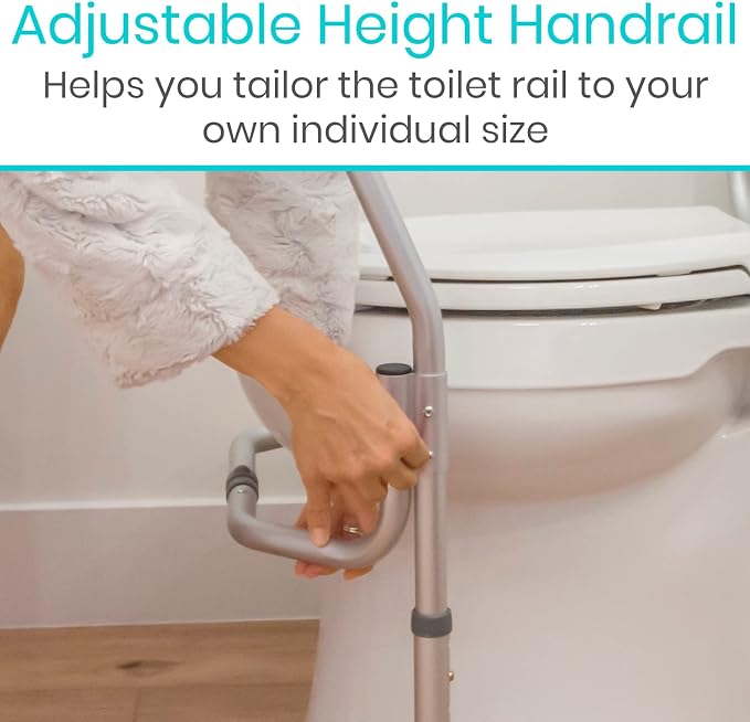 Vive Toilet Safety Rail Frame - Toilet Grab Bars for Elderly, Disabled - Assist Support Rails with Padded Handles - Stand Alone for Bathroom - Adjustable Non Slip for Adults, Seniors, Handicapped
