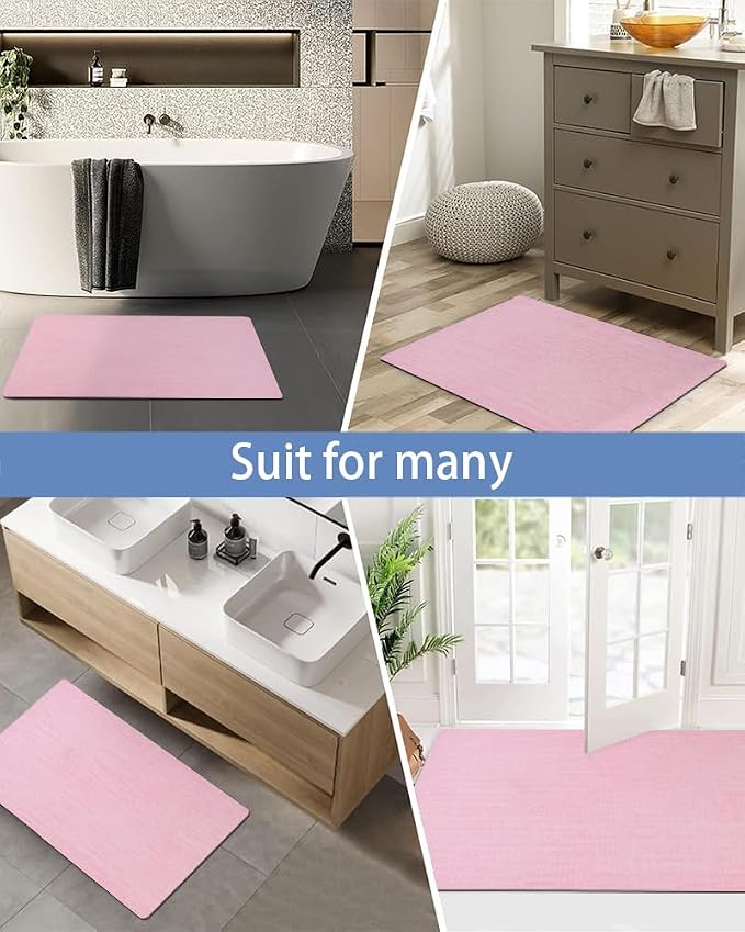 Mecko Bath Mat Rug, Ultra Thin Bathroom Rug -Rubber Non-Slip Quick Dry Absorbent Bath Mat Fit Under Door, Faux Suede Surface Bathroom Floor Mats for Bath, Shower, or Sink (Pink,16"x24")