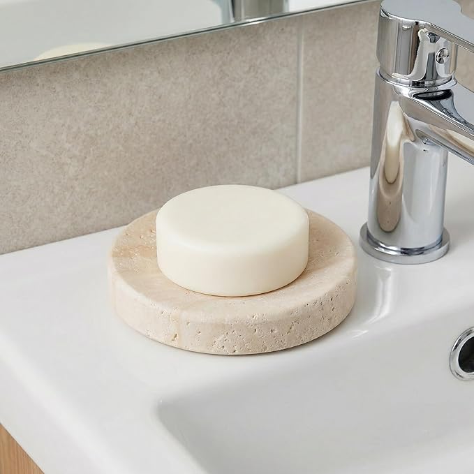 Koville Marble Jewelry Dish, Small Round Trinket Dish for Ring Necklace Earring, 4" Decorative Dish, Natural Stone Soap Dish for Bathroom Kitchen