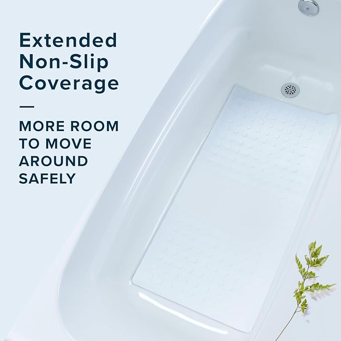 SlipX Solutions Extra Long Durable Rubber Safety Mat 36 x 18, Feel Safe and Surefooted Throughout your Bath or Shower, Extra Grippy Surface Texture and 220 Power Grip Suction Cups, Machine Wash, White