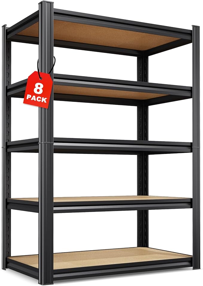 Set of 8-71"H Garage Shelving-5 Tier Garage Storage Shelves,Adjustable Heavy Duty Metal Shelving Unit and Storage Large Rack,Utility Steel Shelf For Warehouse Industrial Pantry Basement,32"Wx14"D