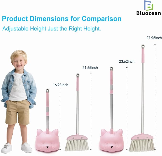 28'' Kids Mini Broom and Dustpan Set - Toddler Cleaning Toy, Toddler Household Helper, Parent-Child Interactive Play Cleaning Tool, Cute Cartoon Design, Small Safe Corner Broom (Pink)