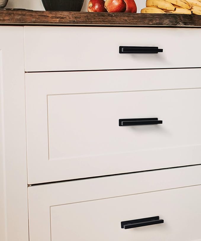 RVPEKUPE 2 Pack Self Adhesive Cabinet Handles Matte Black No Drill Drawer Pulls Stick On Handle for Cabinets Closets Sliding Shower Doors, 6" Overall Length