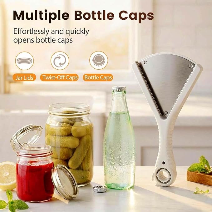 Jar Opener for Weak Hands, Multi-Purpose Bottle & Jar Opener with Ergonomic Grip, Easy Lid Opener for Seniors and Low Hand Strength (White)