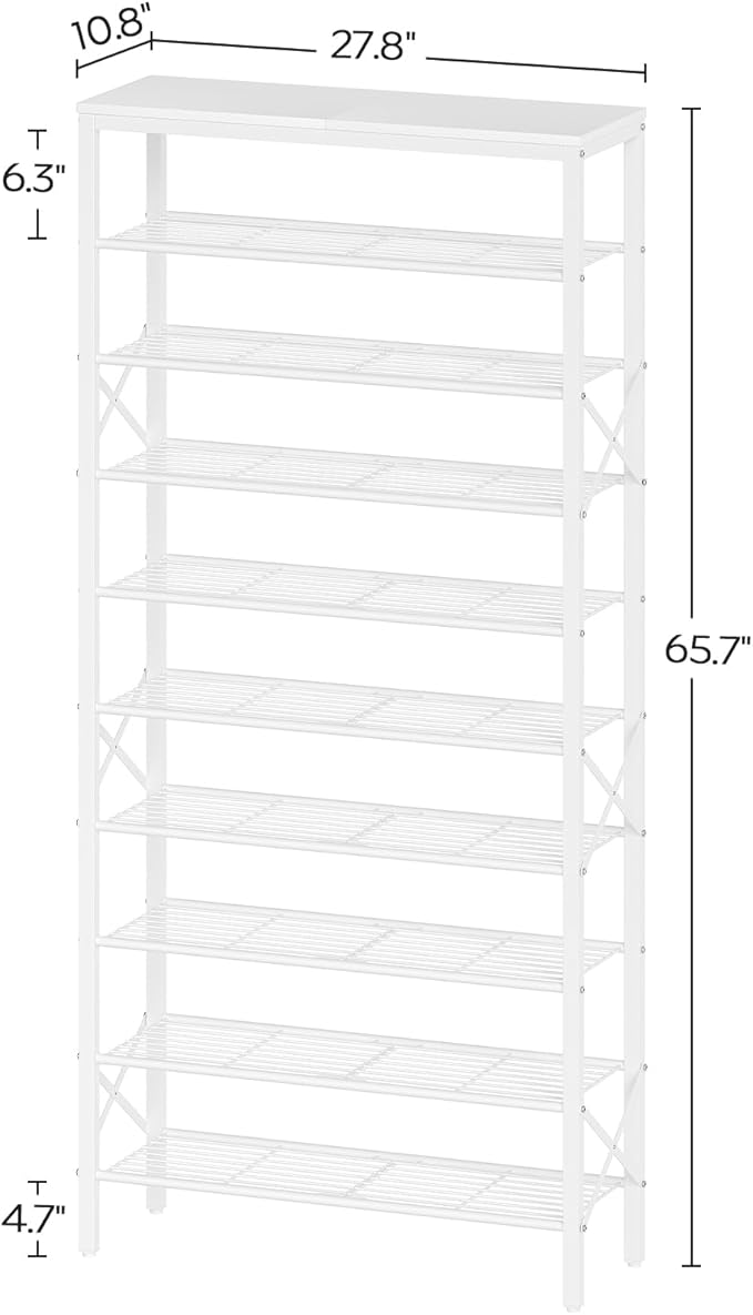 YATINEY 10 Tier Shoe Rack, Large Capacity Shoe Storage Organizer Holds 40 Pairs, Sturdy and Stable, for Entryway, Hallway, Closet, Dorm Room, White SS10WW